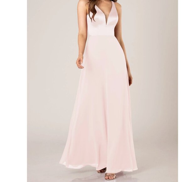 NWT Sorella Vita Satin and Chiffon Bridesmaid Dress Platinum Wedding Gala Ball - Picture 14 of 16